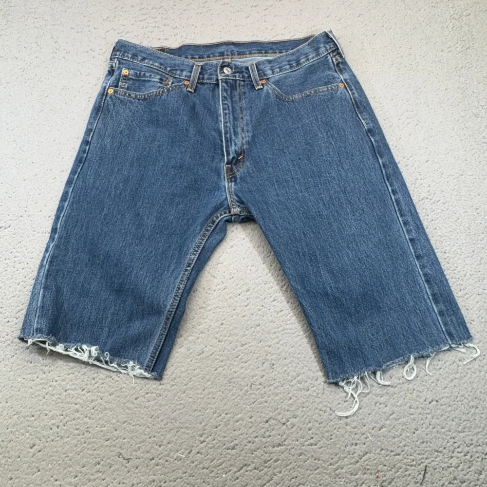 Levis 505 Shorts Mens 34‎ Blue Cutoffs Jorts Denim Stonewash 5 Pocket Classic